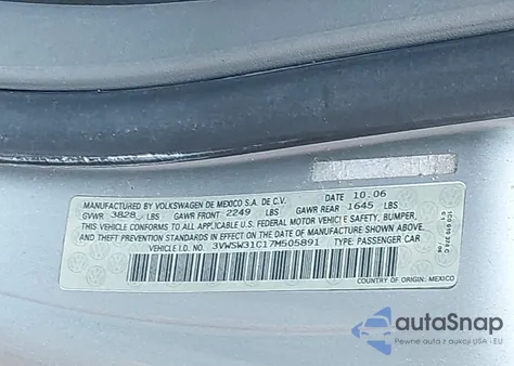 2007 Volkswagen New Beetle 2.5 z USA, uszkodzony, nr VIN 3VWSW31C17M505891